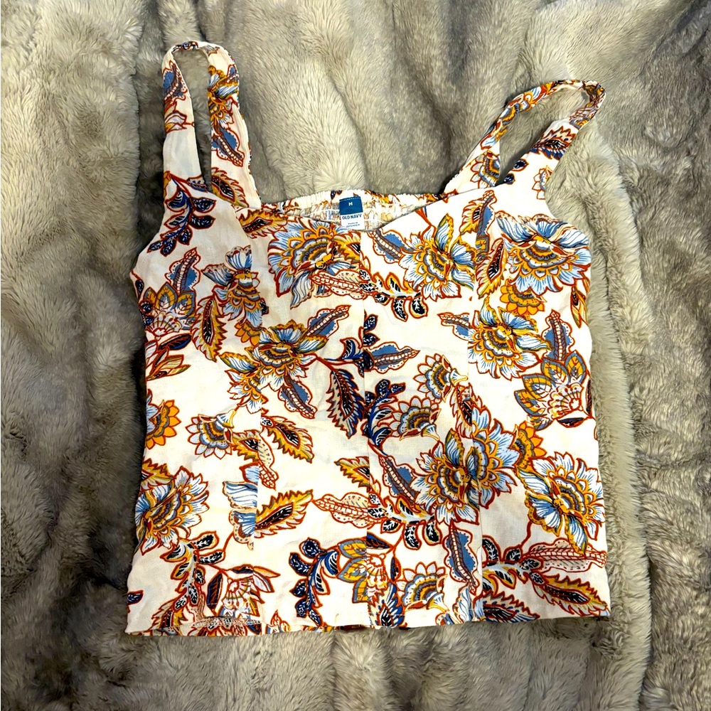 OLD NAVY fitted sleeveless linen-blend floral top